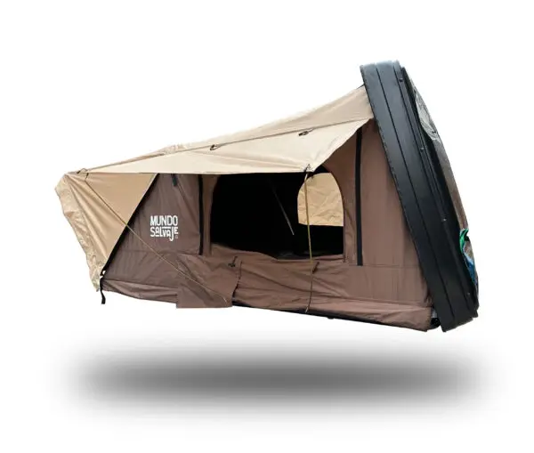 carpa de techo para vehículos para 3 o 4 personas. Color café. Techo ABS. Marca mundo salvaje